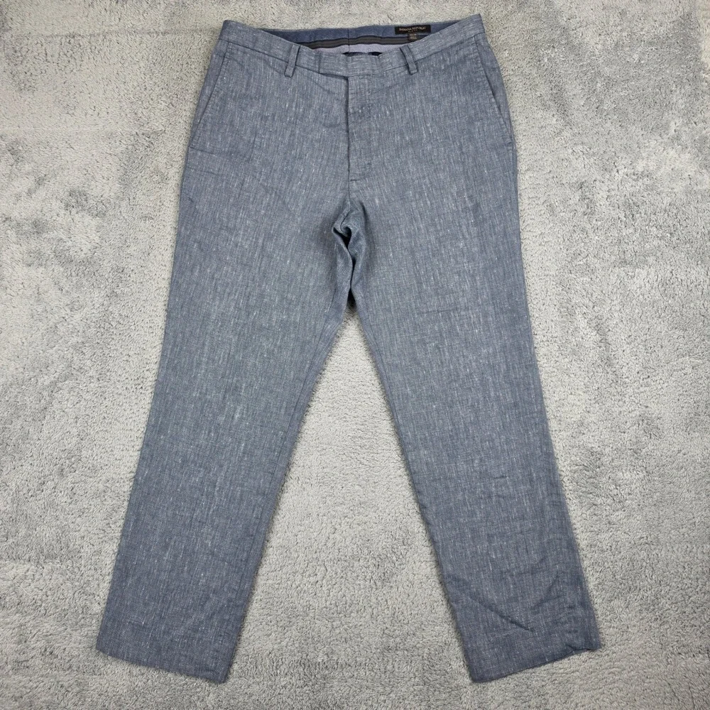 Banana Republic Linen Blend Pants Mens 33x30 Blue Slim Fit Slub Flat Front Chino